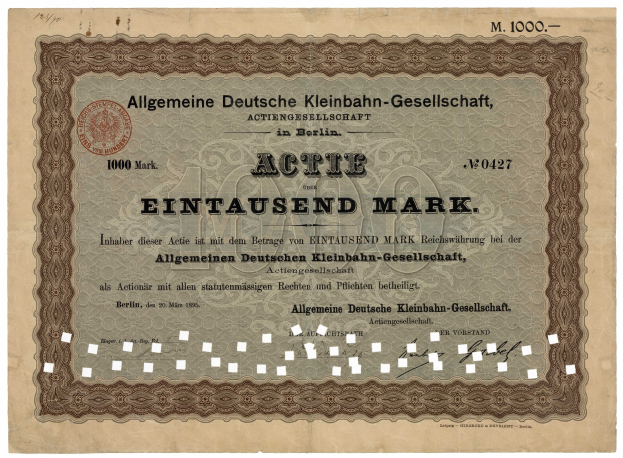 Alter deutscher Regierungsanleihe-Schein mit gedrucktem Text und einem offiziellen Stempel.