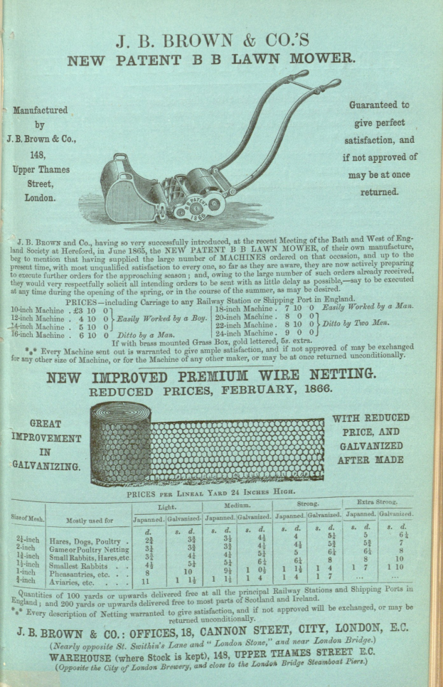 Altes Buchcover mit einer Illustration eines Rasenmähers und Text.