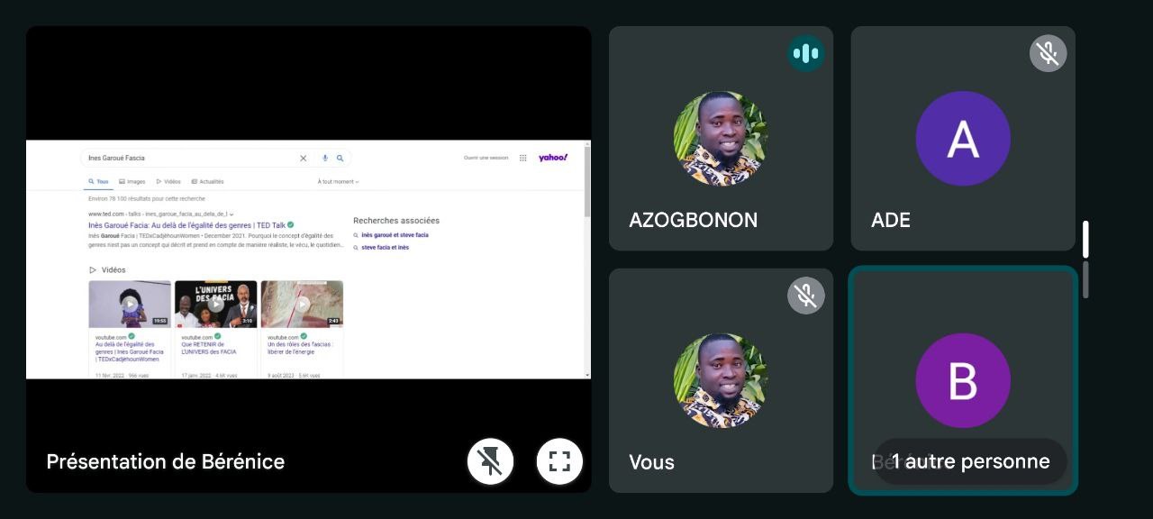 Screenshot einer Yahoo Finance-Webseite mit einer Gruppe von Menschen links, Profilbildern und Text mit Icons rechts und "Yahoo Finance - Präsentation de Bérénice" unten.