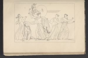 Ein Buchumschlag mit einer leuchtenden Illustration einer Gruppe tanzender Frauen in energischen, synchronen Posen mit detaillierter Kleidung und Gesichtsmerkmalen.