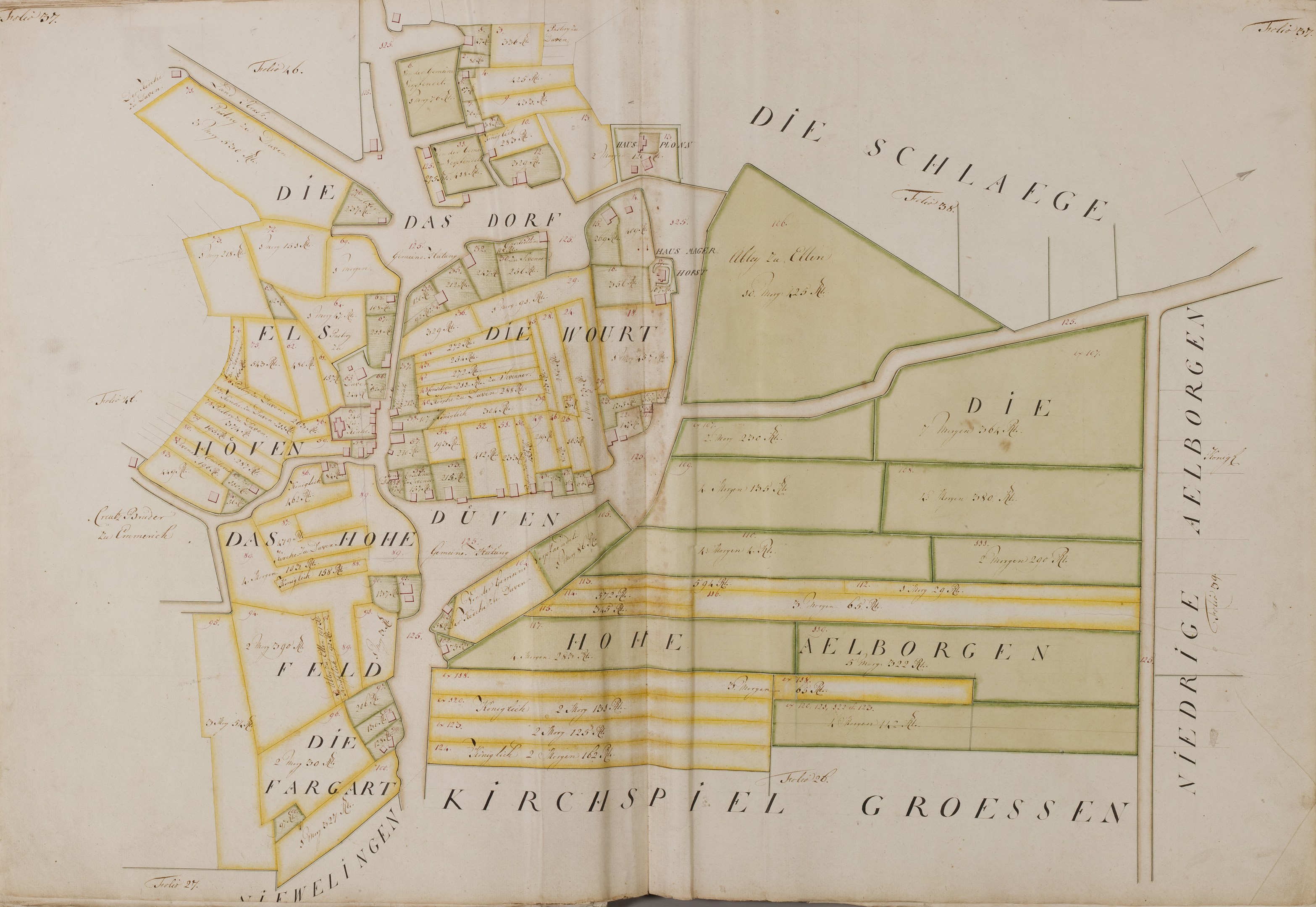 Altes Buch mit einem detaillierten Stadtplan von Hamburg, Deutschland, einschließlich Straßen, Gebäuden und Sehenswürdigkeiten, begleitet von Texten über die Stadt.