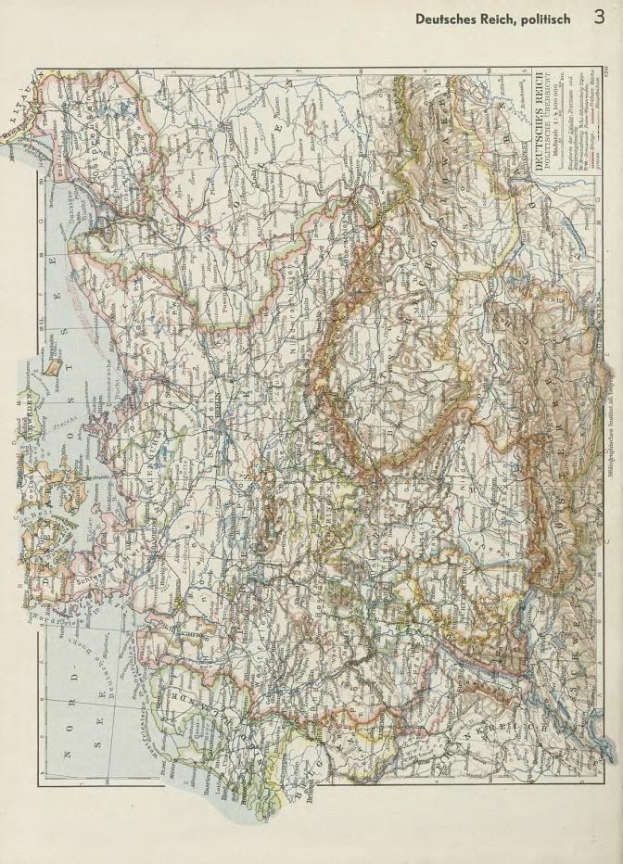 Eine Karte aus dem 19. Jahrhundert, die die politischen Grenzen Deutschlands zeigt, auf altem Papier gedruckt mit Text oben und unten.
