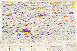 Eine Deutschlandkarte mit farbigen Punkten, die die Verteilung der Anzahl der Menschen in jedem Land darstellen, begleitet von Text unten.