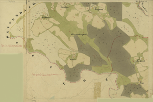 Ein altes Stadtplan von Stuttgart, Deutschland, das Stadtgrenzen, Straßen, Gebäude, Sehenswürdigkeiten und Textdetails zeigt.
