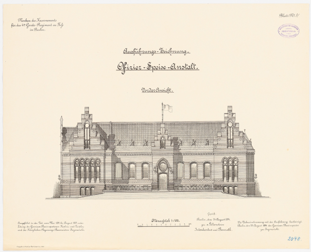 Eine Zeichnung des Reichstagsgebäudes, des Hauptsaals des Deutschen Parlaments in Berlin, mit einer Fahne oben und begleitendem Text.