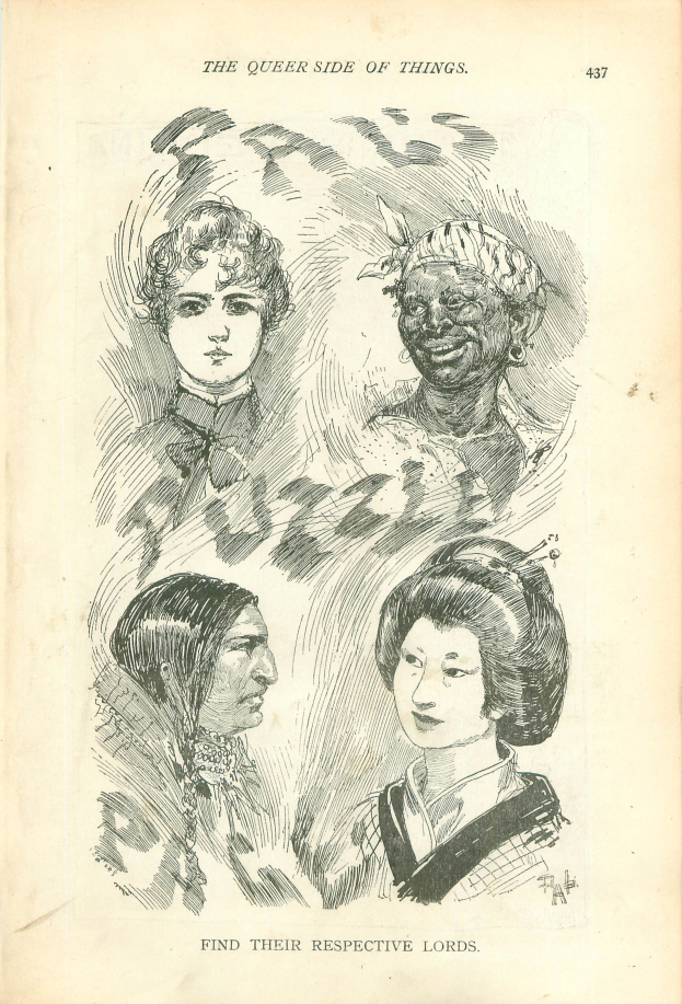 Ein altes Buchcover mit vier Frauenköpfen und der Text "Die queere Seite der Dinge".