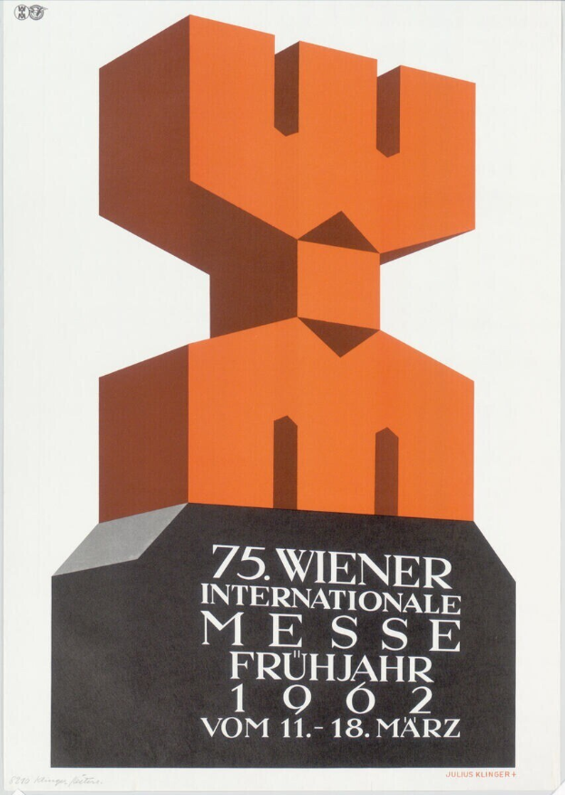 Plakat für die 75. Internationale Messe Frühjahr in München, Deutschland, mit einer farbenfrohen zentralen Skulptur und Veranstaltungseinzelheiten auf einem weißen Hintergrund.