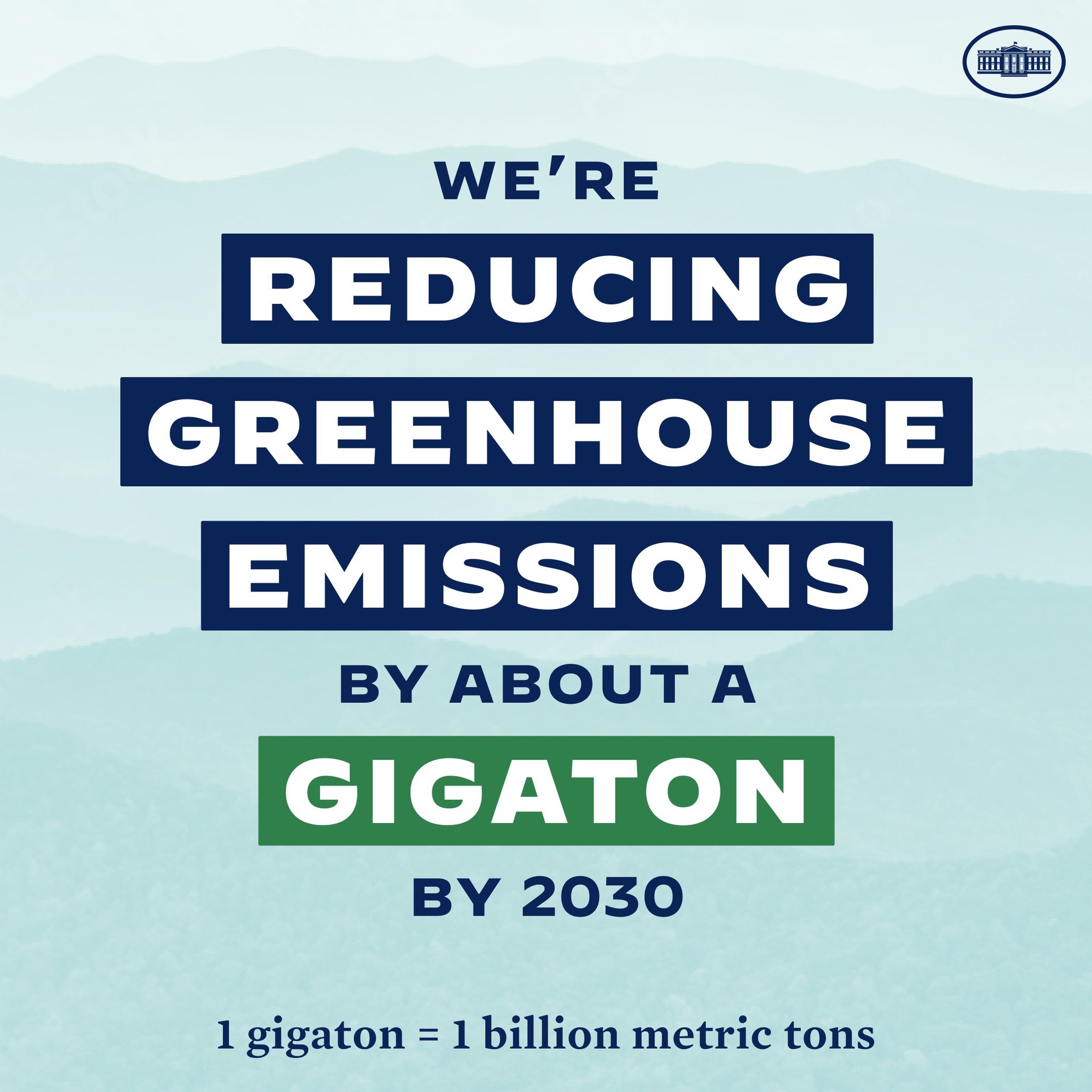 Plakat mit Text und Logo, auf dem steht: "Wir reduzieren die Treibhausgasemissionen um etwa eine Gigatonne bis 2030."