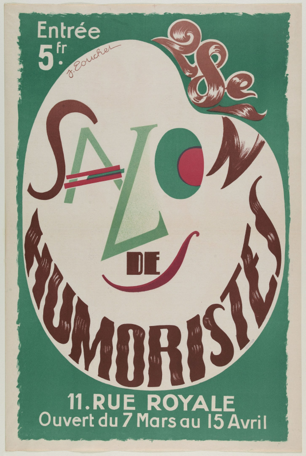 Plakat, das eine Humoristen-Salon-Veranstaltung in Paris, Frankreich, ankündigt.