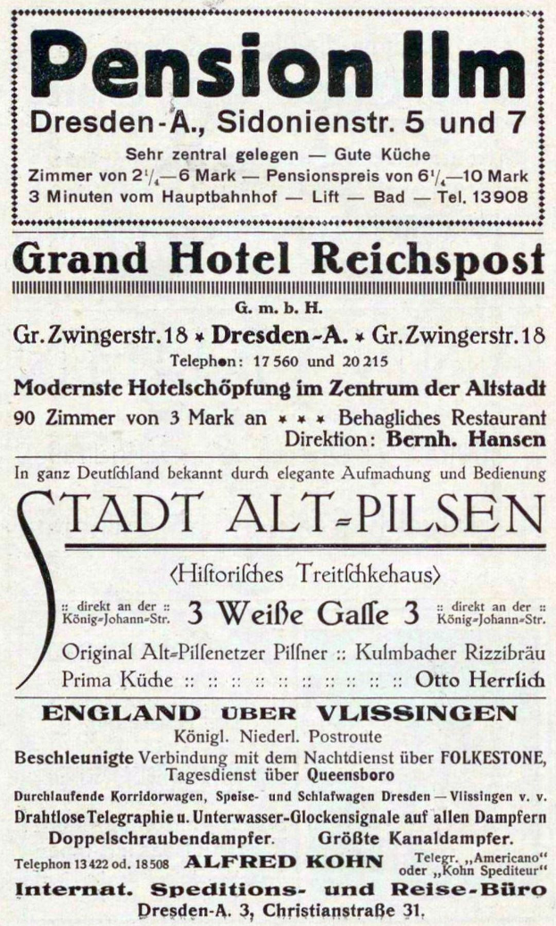 Schwarz-weiß-Anzeige in einer Zeitung für die Pensionsinn in Dresden, Deutschland.