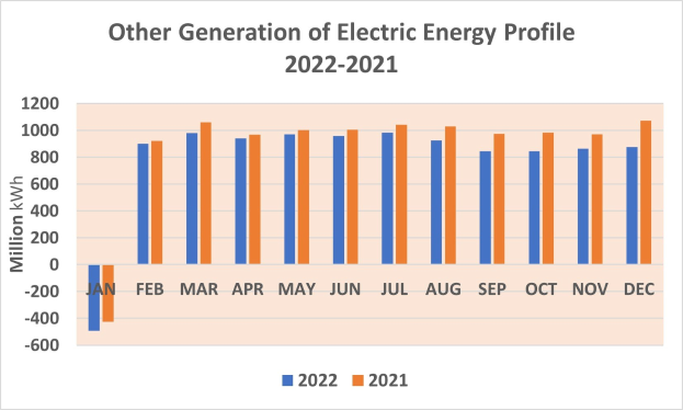Liniengraph, der den jährlichen Profilverlauf anderer Stromerzeugung von 2021 bis 2022 zeigt, mit begleitendem erklärendem Text.
