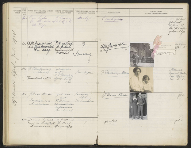 Ein aufgeschlagenes Buch mit einem Schwarz-Weiß-Familienfoto auf dem Cover und Text sowie verschiedenen Bildern von Menschen darin.