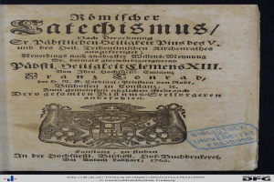 Ein altes Buch mit schwarzem Hintergrund und einem Wappen, das den Text "Bibliothek Universität Freiburg" und einen Stempel auf der rechten Seite zeigt.